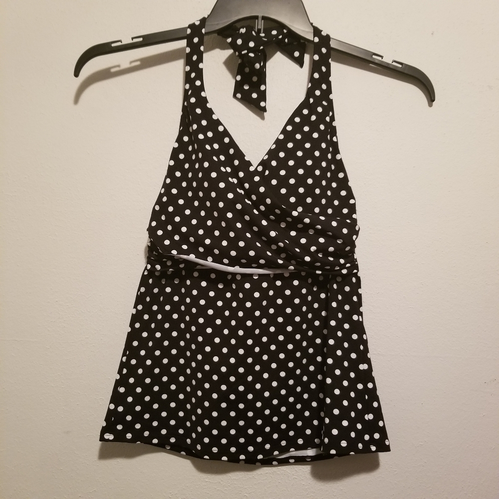 Lands' End polka dot halter tankini top